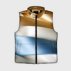 Женский жилет Золотые и голубые волнистые вставки на белом фоне, цвет: 3D-черный