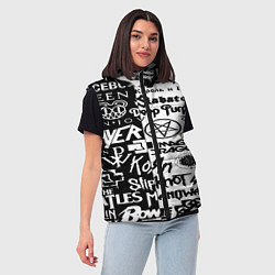 Женский жилет Логотипы лучших групп черно белый, цвет: 3D-светло-серый — фото 2