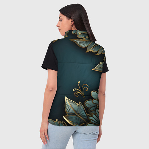 Женский жилет Золотые листья и герб России / 3D-Черный – фото 4