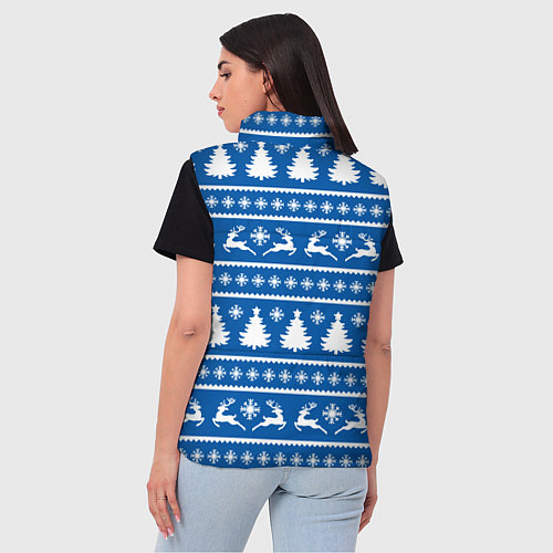Женский жилет Синий свитер с новогодними оленями / 3D-Красный – фото 4