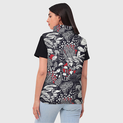 Женский жилет Разные грибы / 3D-Черный – фото 4