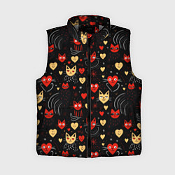 Женский жилет Паттерн с сердечками и котами валентинка