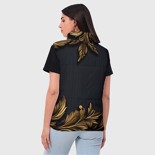Женский жилет Золотые объемные листья на черном / 3D-Светло-серый – фото 4