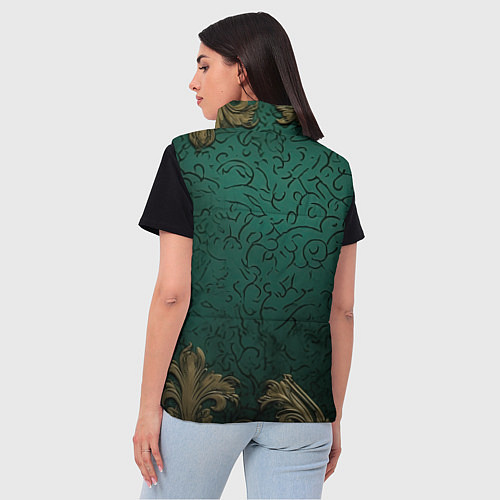 Женский жилет Узоры золотые на зеленом фоне / 3D-Красный – фото 4