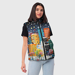 Женский жилет Новогодний ночной город, цвет: 3D-черный — фото 2