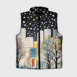 Женский жилет Новогодний ночной город, цвет: 3D-светло-серый