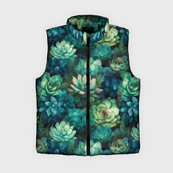 Женский жилет Суккуленты акварель- паттерн, цвет: 3D-черный