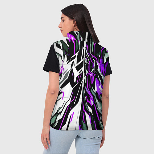 Женский жилет Фиолетовая и белая абстракция на чёрном фоне / 3D-Светло-серый – фото 4
