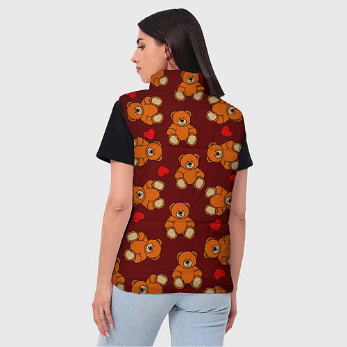 Женский жилет Игрушечные влюбленные мишки и сердца / 3D-Черный – фото 4