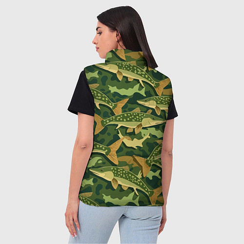 Женский жилет Камуфляж рыболова - рыба щука / 3D-Красный – фото 4