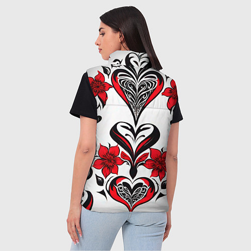 Женский жилет Красный узор сердце / 3D-Черный – фото 4