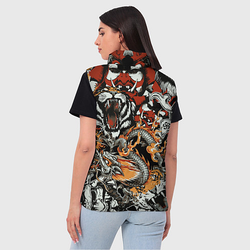 Женский жилет Самурай дракон и тигр / 3D-Черный – фото 4