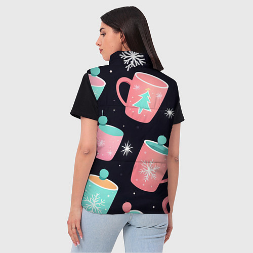 Женский жилет Паттерн новогодние кружки - нейросеть / 3D-Светло-серый – фото 4