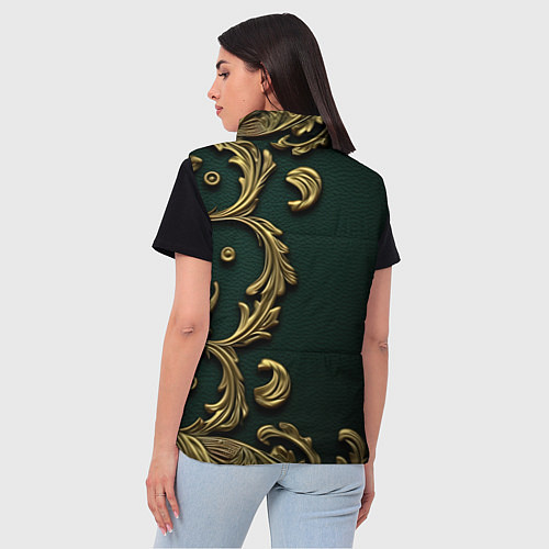 Женский жилет Золотой герб России на темном зеленом фоне лепнина / 3D-Черный – фото 4