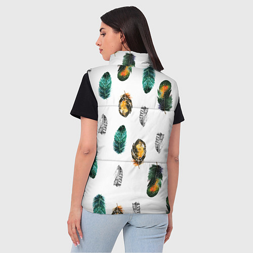 Женский жилет Перья на белом фоне / 3D-Черный – фото 4