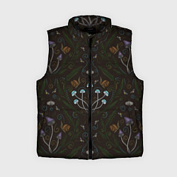 Женский жилет Волшебный лес, грибы, улитки и мотыльки - паттерн