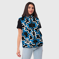 Женский жилет Сине-белые полосы на чёрном фоне, цвет: 3D-красный — фото 2