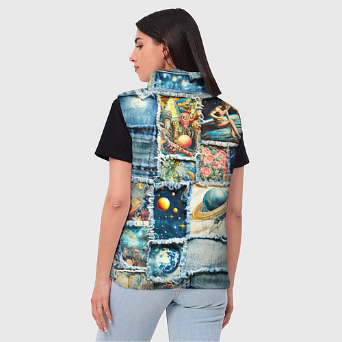 Женский жилет Космические обитатели - пэчворк / 3D-Красный – фото 4