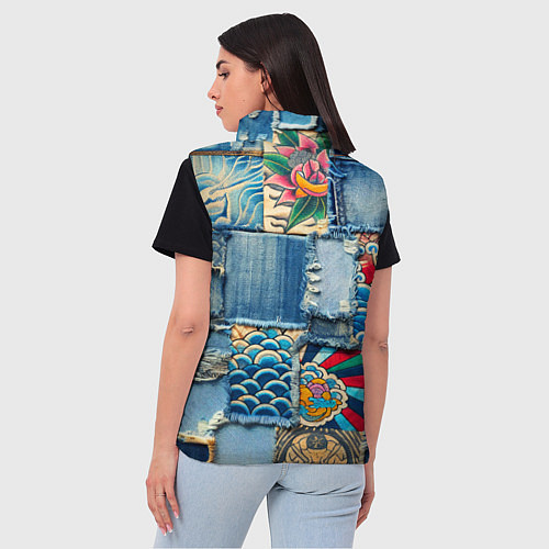 Женский жилет Японские мотивы на дениме / 3D-Черный – фото 4