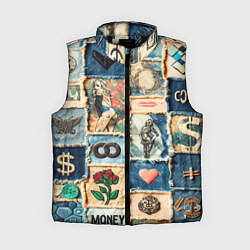 Женский жилет Баксы и девушки на дениме - пэчворк