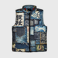 Женский жилет Иероглифы на пэчворк дениме