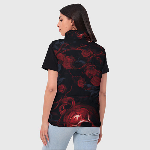 Женский жилет Черепа и алые розы / 3D-Черный – фото 4