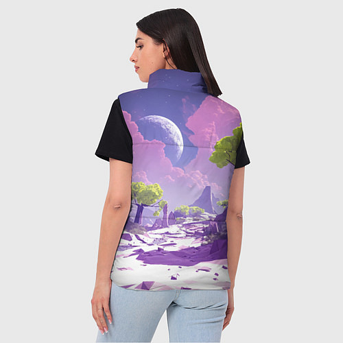 Женский жилет Фиолетовые горы зеленые деревья и космос / 3D-Черный – фото 4