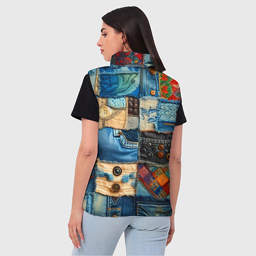 Женский жилет Vanguard denim patchwork - ai art / 3D-Черный – фото 4