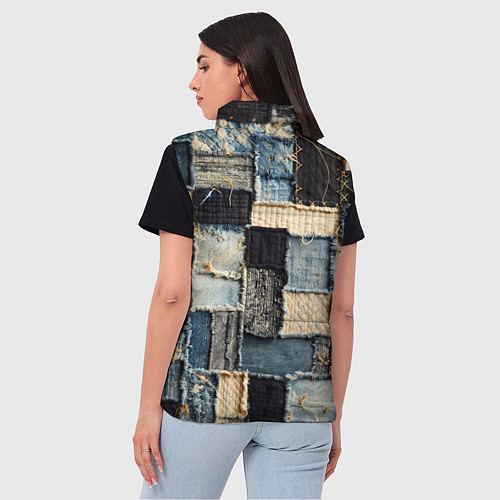 Женский жилет Заплатки пэчворк на джинсе / 3D-Черный – фото 4