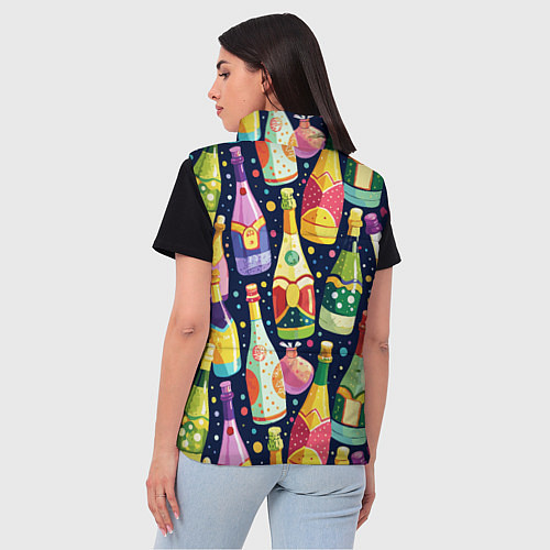Женский жилет Бутылки шампанского -вино водочный паттерн / 3D-Черный – фото 4
