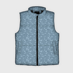 Женский жилет Серо-голубой цветочный однотонный узор, цвет: 3D-черный