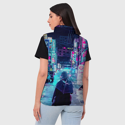 Женский жилет Дождливый неоновый вечер в Японии / 3D-Черный – фото 4