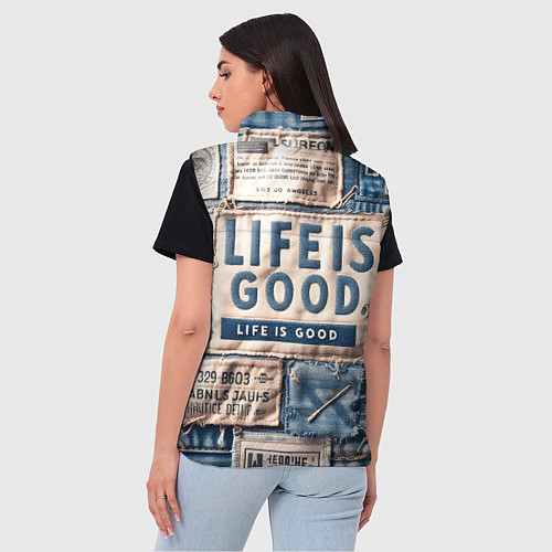 Женский жилет Жизнь прекрасна- пэчворк / 3D-Черный – фото 4