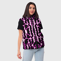 Женский жилет Техно белые линии с розовой обводкой на чёрном фон, цвет: 3D-черный — фото 2