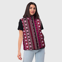 Женский жилет Темно-розовый вертикальный этнический узор, цвет: 3D-черный — фото 2
