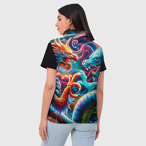 Женский жилет Противостояние двух драконов - ирезуми / 3D-Светло-серый – фото 4