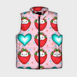 Женский жилет Котик клубничка и сердца узор, цвет: 3D-красный