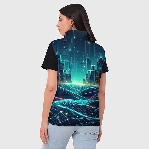 Женский жилет Metropolis - vaporwave neon glow / 3D-Черный – фото 4