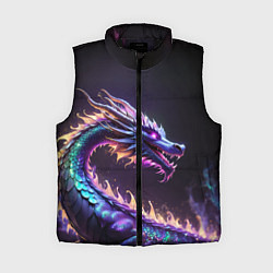Женский жилет Неоновый сиреневый дракон на черном фоне, цвет: 3D-черный