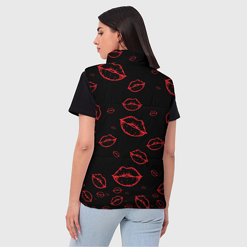 Женский жилет Паттерн красные губы на черном - lips red / 3D-Черный – фото 4