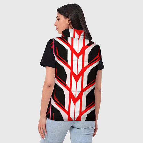 Женский жилет Красные полосы на чёрно-белом фоне / 3D-Красный – фото 4