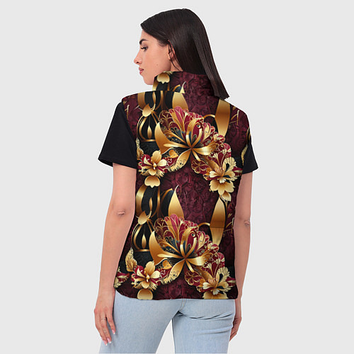 Женский жилет Золотые лилии на красном бархатном фоне / 3D-Черный – фото 4