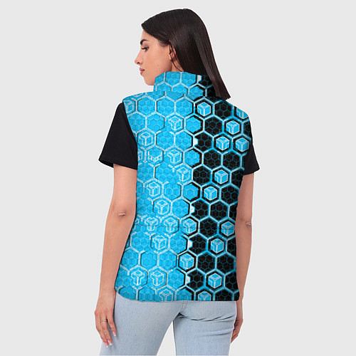Женский жилет Техно-киберпанк шестиугольники голубой и чёрный / 3D-Красный – фото 4
