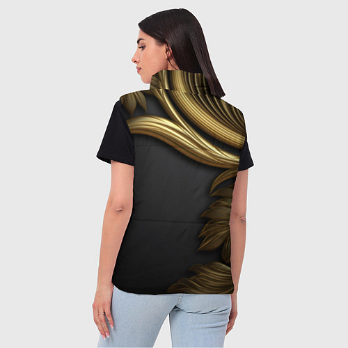 Женский жилет Золотые объемные листья на черном / 3D-Черный – фото 4