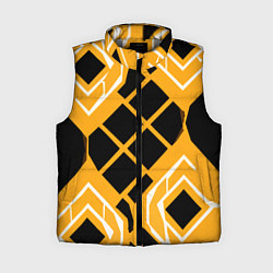 Женский жилет Чёрные квадраты и белые полосы на оранжевом фоне, цвет: 3D-светло-серый