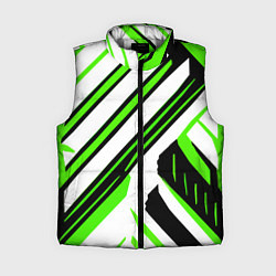 Женский жилет Чёрно-зелёные полосы на белом фоне, цвет: 3D-светло-серый