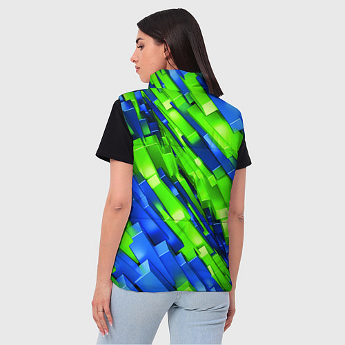 Женский жилет Сине-зеленые наклонные блоки / 3D-Черный – фото 4