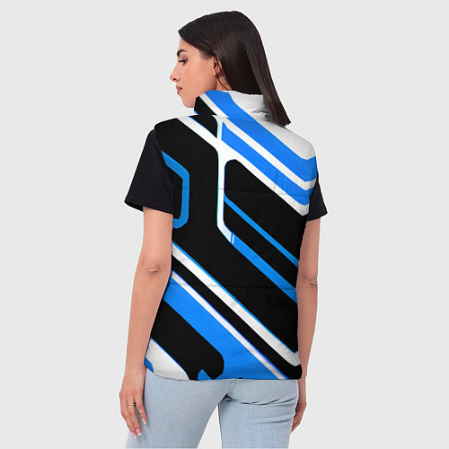 Женский жилет Бело-синие линии на чёрном фоне / 3D-Черный – фото 4