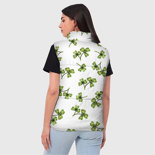 Женский жилет Листочки клевера на белом фоне - паттерн / 3D-Светло-серый – фото 4