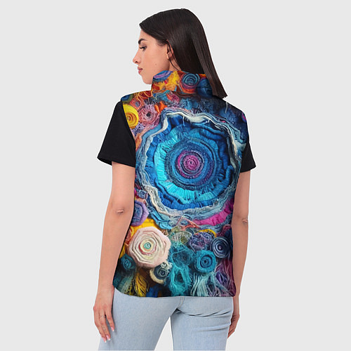 Женский жилет Вязаные цветы - пэчворк / 3D-Красный – фото 4